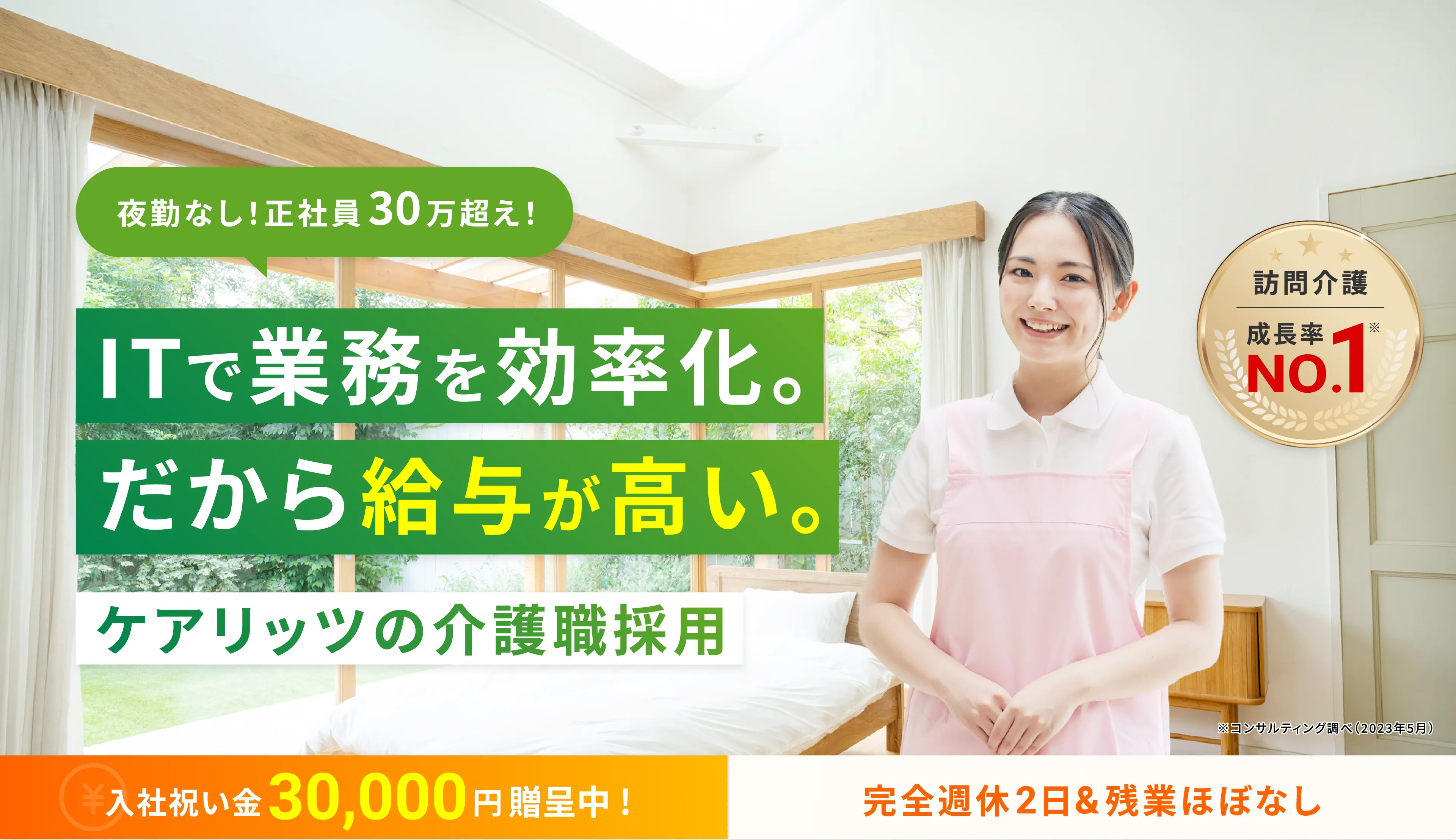 夜勤なし！正社員30万越え！ＩＴで業務を効率化。だから給与が高い。ケアリッツの介護職採用
